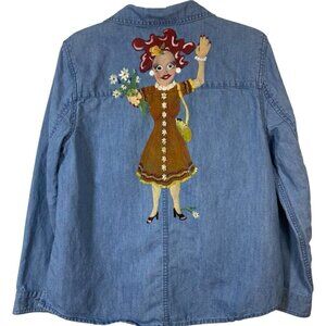 Talbots Size Medium Chambray Denim Shirt Shacket Kitch Gardening Red Head Lady